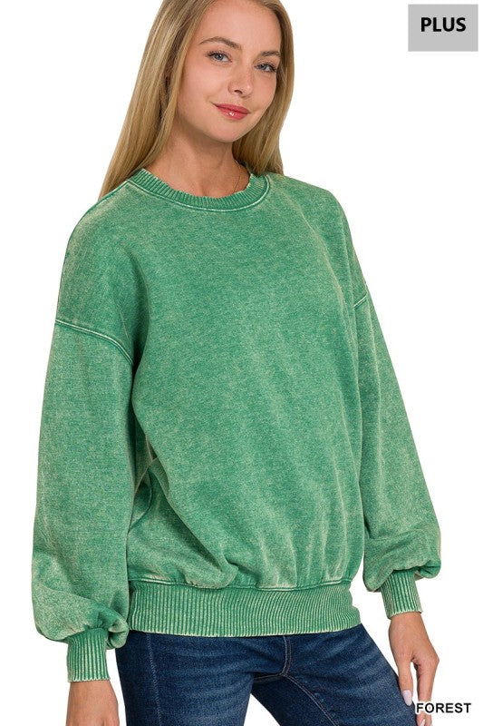 Soft and Cozy Acid Wash Fleece Pullover – Oversized Crewneck Sweatshirt (Ash Mocha, Rust, Forest, Ash Blue, Brown, Blue Grey) | S–3X