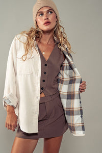 The Aspen Reversible Corduroy Plaid Shacket – Cozy Two-in-One Winter Layer