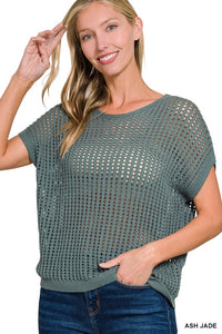 The Delaney Crochet Knit Sweater –Open Knit Lightweight Short Sleeve Top