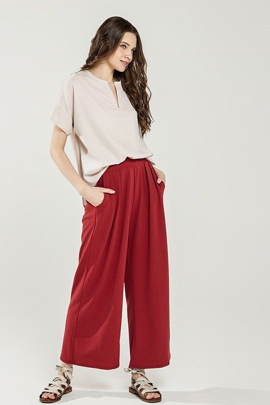 The Tessa Wide Leg Pleated Pants – Stretch Crepe Trousers