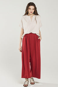 The Tessa Wide Leg Pleated Pants – Stretch Crepe Trousers