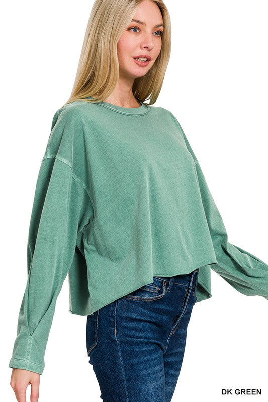 Willow Oversized Pigment-Dyed Cropped Long Sleeve Tee | Effortlessly Casual Top
