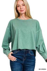 Willow Oversized Pigment-Dyed Cropped Long Sleeve Tee | Effortlessly Casual Top