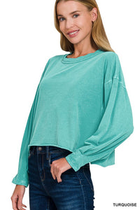 Willow Oversized Pigment-Dyed Cropped Long Sleeve Tee | Effortlessly Casual Top