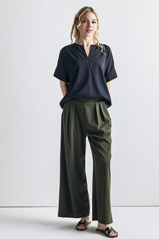 The Tessa Wide Leg Pleated Pants – Stretch Crepe Trousers
