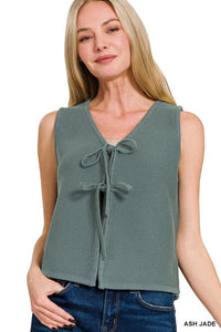 Hadley Tie-Front Sweater Vest – Soft Cotton Knit Layering Top (Brown, Caramel, Ash Jade, Sand Beige)