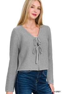 Aspen Tie Front Sweater Cardigan – Cotton Knit Long Sleeve Top