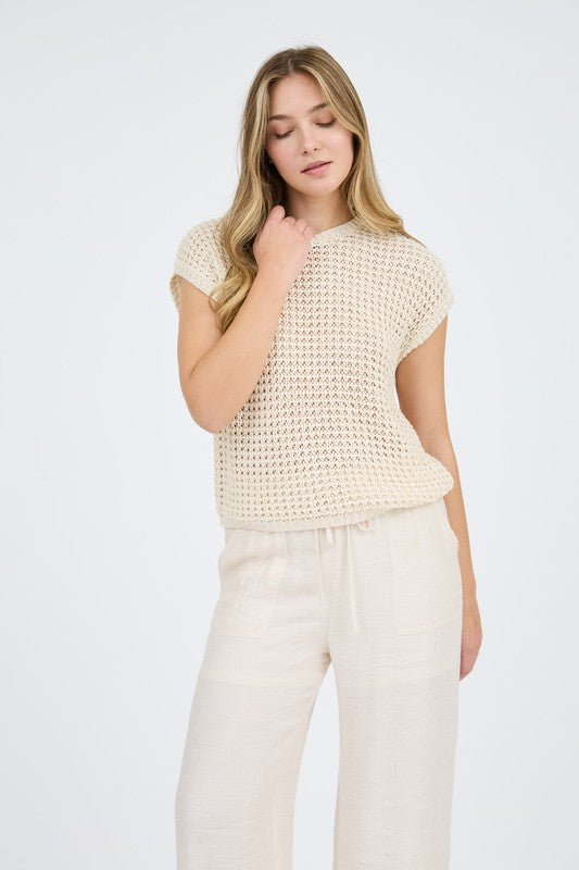 The Layla Crochet Sweater Knit Top – Cream Ivory