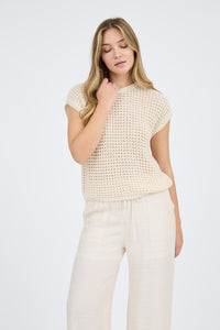The Layla Crochet Sweater Knit Top – Cream Ivory