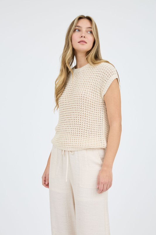 The Layla Crochet Sweater Knit Top – Cream Ivory