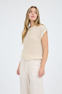 The Layla Crochet Sweater Knit Top – Cream Ivory
