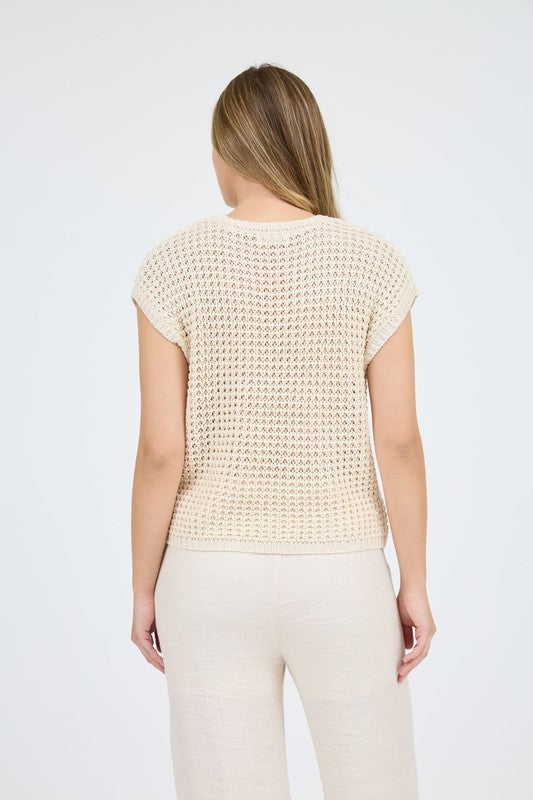 The Layla Crochet Sweater Knit Top – Cream Ivory