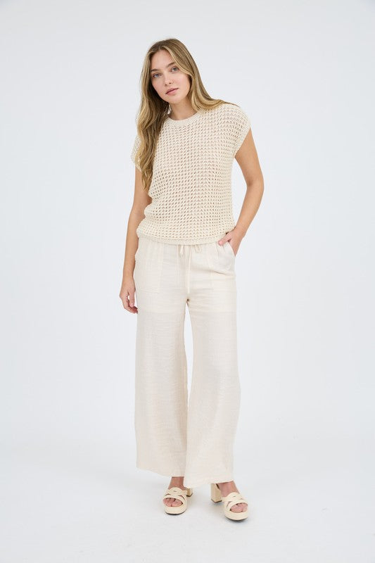 The Layla Crochet Sweater Knit Top – Cream Ivory