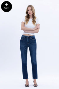 Willa Plus Size Slim Straight Jeans – Vervet by Flying Monkey (Comfort Stretch, Cropped Raw Hem)