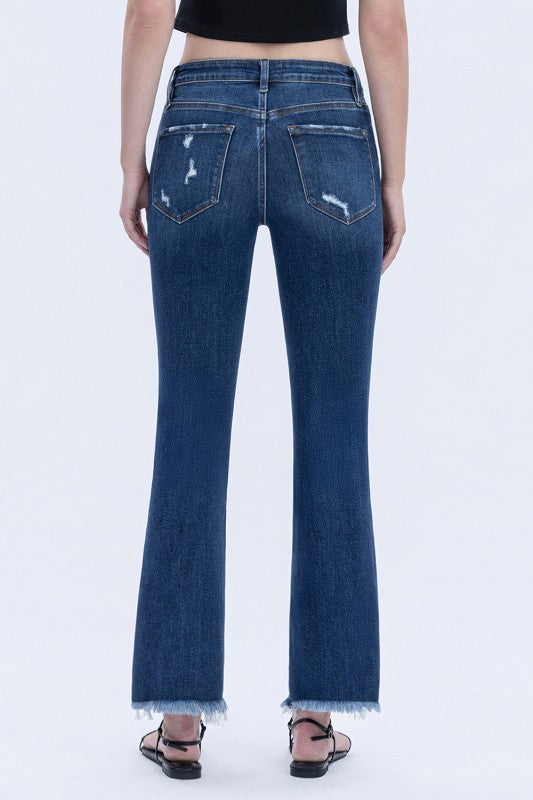 Lovervet Daphne High Rise Kick Flare Jeans – Distressed Cropped Denim with Frayed Hem