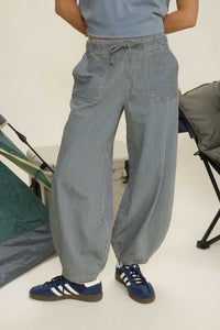 The Fern Parachute Stripe Denim Pant – High Waist Wide Leg with Drawstring Tie