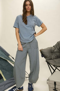 The Fern Parachute Stripe Denim Pant – High Waist Wide Leg with Drawstring Tie