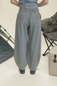 The Fern Parachute Stripe Denim Pant – High Waist Wide Leg with Drawstring Tie