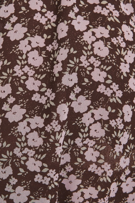 Hazel Ditsy Floral Smocked Waist Top – Long Sleeve Round Neck Blouse with Front Tie