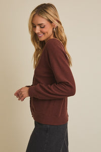 The Lanie Reversible Button-Down Cardigan – Deep Mocha Ribbed Knit
