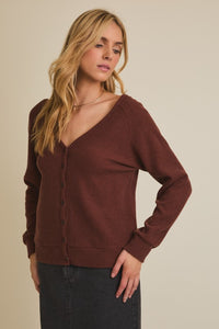 The Lanie Reversible Button-Down Cardigan – Deep Mocha Ribbed Knit