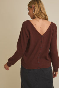 The Lanie Reversible Button-Down Cardigan – Deep Mocha Ribbed Knit