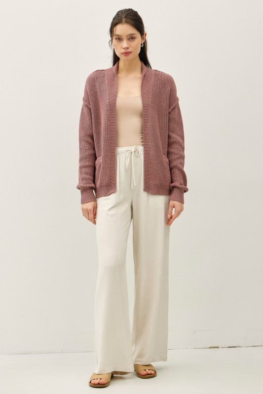Autumn Rose Chunky Ribbed Knit Open Cardigan Sweater