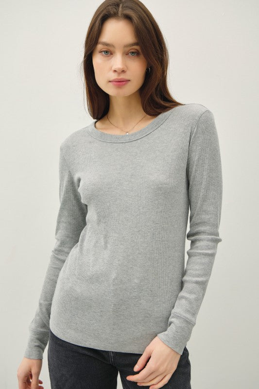 Sloane Ribbed Long Sleeve Round Neck Top – Soft Stretch Layering Essential (S–L)
