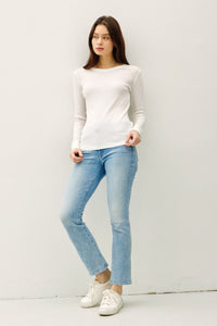 Sloane Ribbed Long Sleeve Round Neck Top – Soft Stretch Layering Essential (S–L)