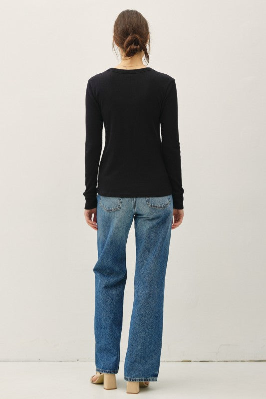 Sloane Ribbed Long Sleeve Round Neck Top – Soft Stretch Layering Essential (S–L)