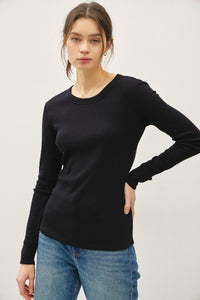 Sloane Ribbed Long Sleeve Round Neck Top – Soft Stretch Layering Essential (S–L)