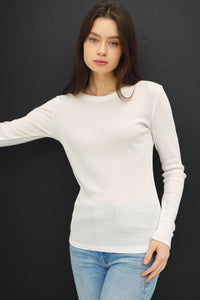 Sloane Ribbed Long Sleeve Round Neck Top – Soft Stretch Layering Essential (S–L)