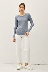 Sloane Ribbed Long Sleeve Round Neck Top – Soft Stretch Layering Essential (S–L)