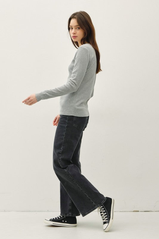 Sloane Ribbed Long Sleeve Round Neck Top – Soft Stretch Layering Essential (S–L)