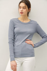Sloane Ribbed Long Sleeve Round Neck Top – Soft Stretch Layering Essential (S–L)