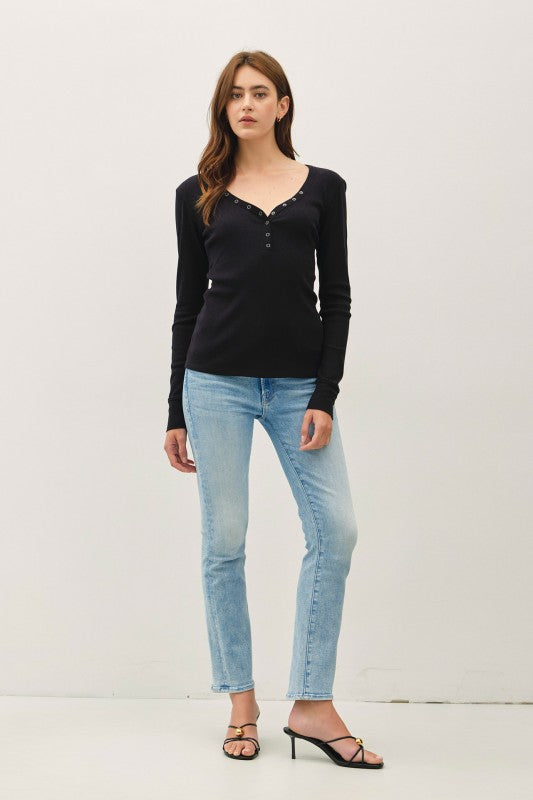 Camden Henley Long Sleeve Top – Soft Stretch Essential Layering Tee (S–L)