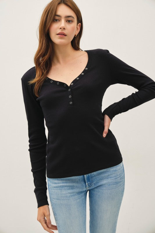 Camden Henley Long Sleeve Top – Soft Stretch Essential Layering Tee (S–L)