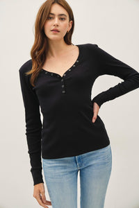Camden Henley Long Sleeve Top – Soft Stretch Essential Layering Tee (S–L)