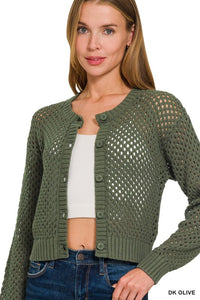 Lanie Open Weave Crochet Cardigan – Lightweight Button Front Sweater