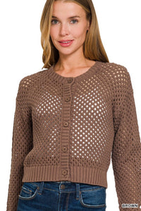 Lanie Open Weave Crochet Cardigan – Lightweight Button Front Sweater
