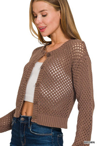Lanie Open Weave Crochet Cardigan – Lightweight Button Front Sweater