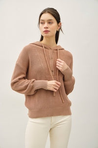 Sedona Trail Chunky Knit Hooded Henley Sweater – Cotton Boxy Fit Hoodie