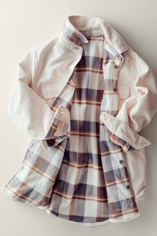The Aspen Reversible Corduroy Plaid Shacket – Cozy Two-in-One Winter Layer