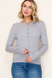 The Hallie Multi-Button Cardigan – Light Heather Grey Knit
