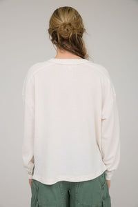 The Brielle Ribbed Henley Top: Burgundy and Cream – Relaxed Waffle Knit Button Pullover