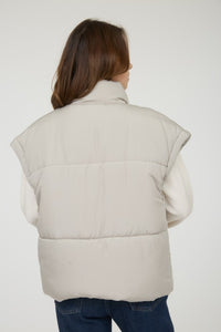 The Raegan Oversized Puffer Vest – Button Snap Quilted Layering Essential- Small-3X (Black & Stone)