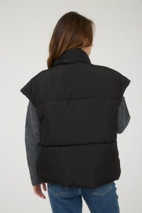The Raegan Oversized Puffer Vest – Button Snap Quilted Layering Essential- Small-3X (Black & Stone)