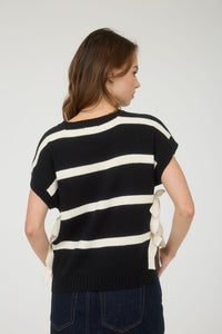 Harbor Lane Striped Side-Tie Sweater – Black & Cream