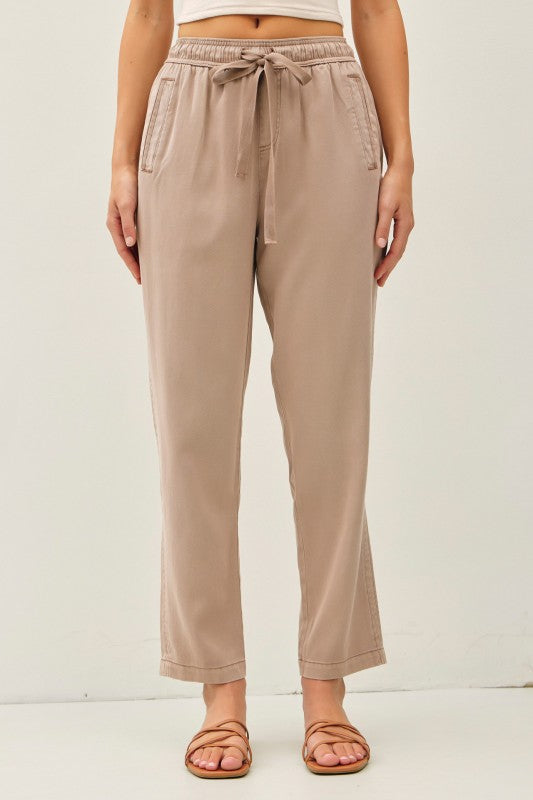 The Avery Tencel Blend Drawstring Pants: Dusty Mauve– Lightweight Tapered Lounge Trousers