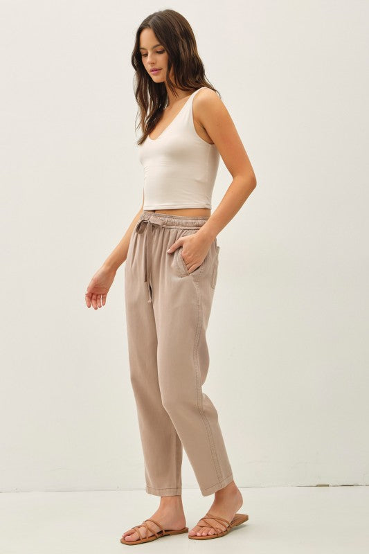 The Avery Tencel Blend Drawstring Pants: Dusty Mauve– Lightweight Tapered Lounge Trousers
